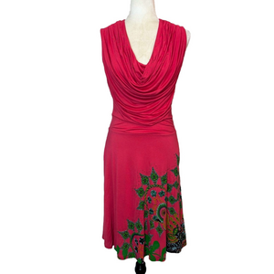 Desigual red flared cowl neck dress
